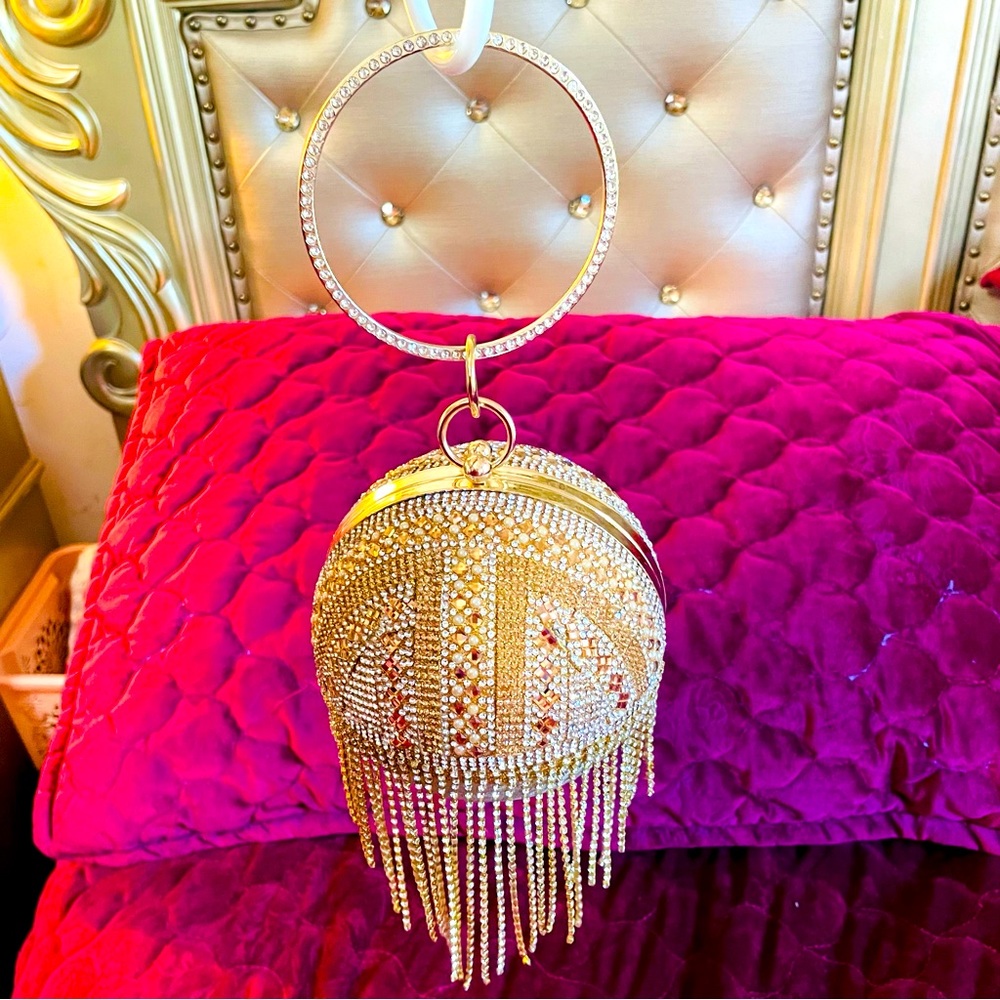 Evening Bag Round Ball Tassel party wear New once worn